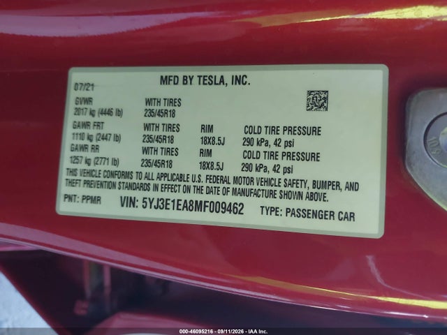 2021 TESLA MODEL 3 STANDARD RANGE PLUS REAR-WHEEL DRIVE 9