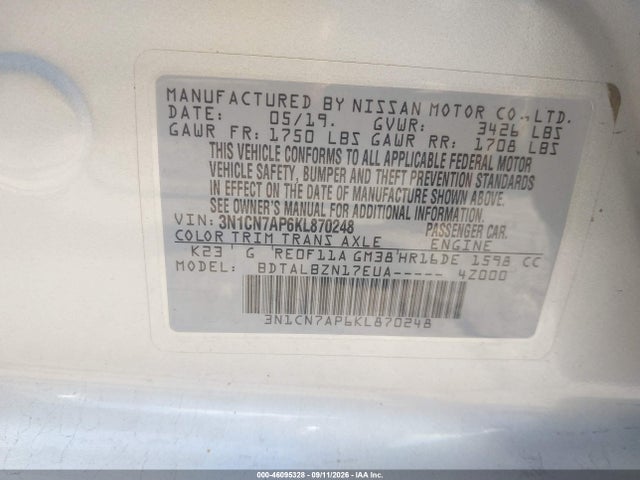 2019 NISSAN VERSA 1.6 SV 9