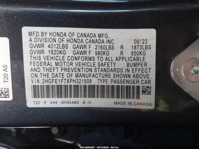 2023 HONDA CIVIC EX/EX W/O BSI 9
