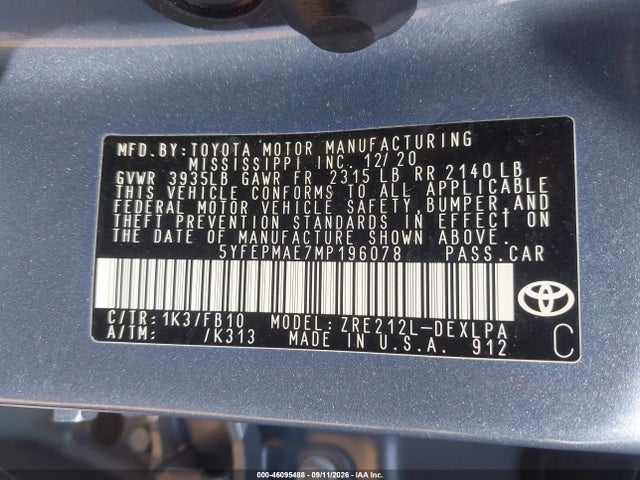 2021 TOYOTA COROLLA LE 9