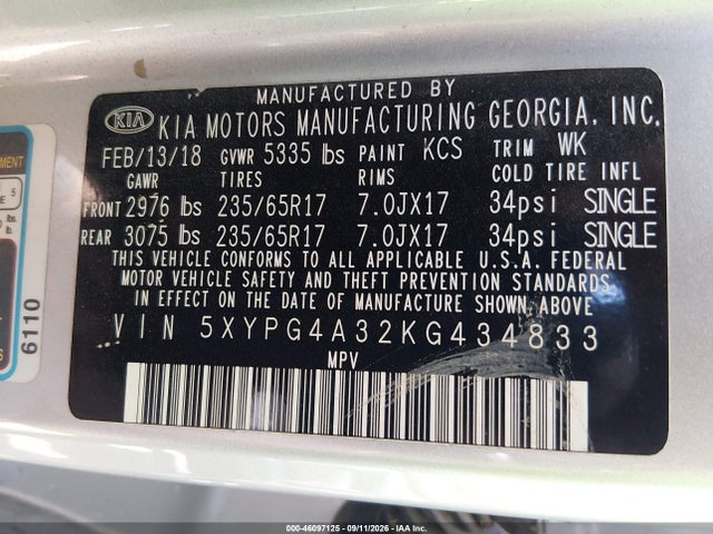 2019 KIA SORENTO 2.4L LX 9