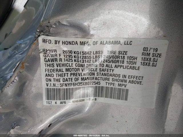 2019 HONDA PILOT EX 9