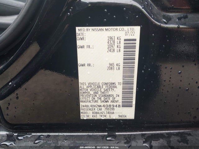 2022 NISSAN ALTIMA SV FWD 9