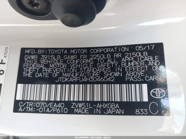 2017 TOYOTA PRIUS FOUR 9