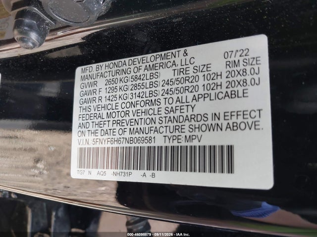 2022 HONDA PILOT AWD TOURING 7 PASSENGER 9