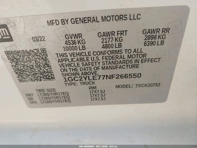 2022 CHEVROLET SILVERADO 2500HD 4WD STANDARD BED WT 9