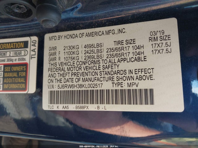 2019 HONDA CR-V LX 9