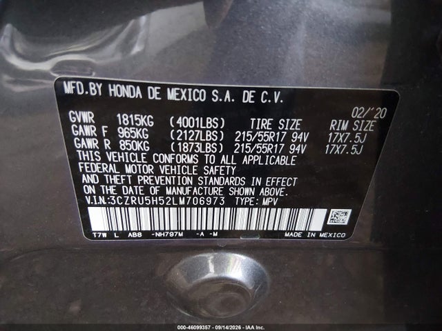 2020 HONDA HR-V 2WD EX 9