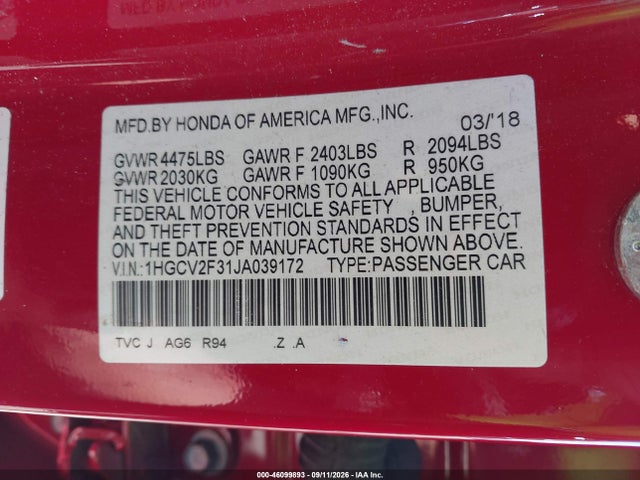2018 HONDA ACCORD SPORT 2.0T 9