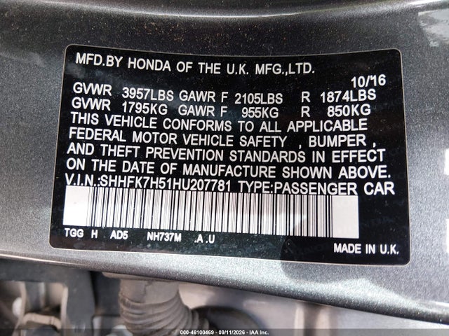 2017 HONDA CIVIC EX 9