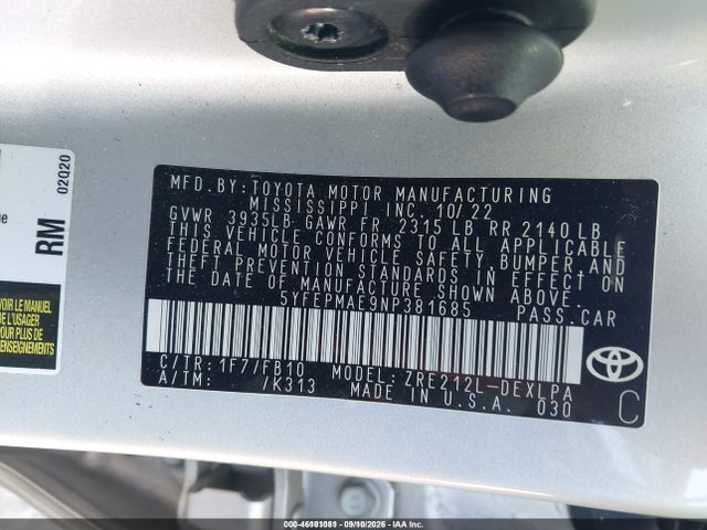 2022 TOYOTA COROLLA LE 9