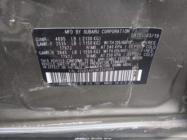 2019 SUBARU OUTBACK 2.5I 9
