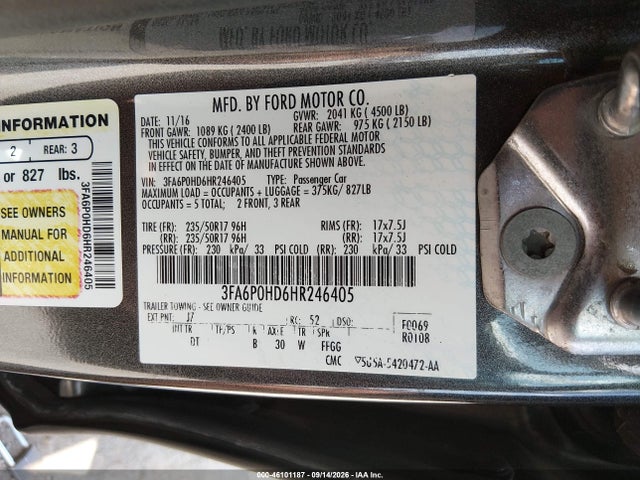 2017 FORD FUSION SE 9