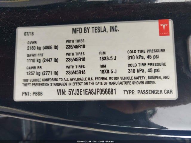 2018 TESLA MODEL 3 LONG RANGE/MID RANGE 9