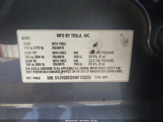 2021 TESLA MODEL Y STANDARD RANGE REAR-WHEEL DRIVE 9