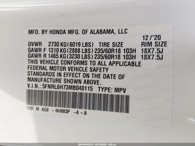 2021 HONDA ODYSSEY EX-L 9