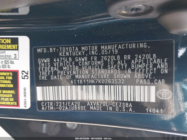 2019 TOYOTA CAMRY SE 9