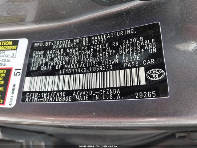 2018 TOYOTA CAMRY LE 9