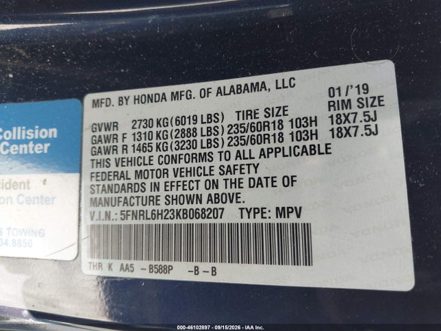 2019 HONDA ODYSSEY LX 9