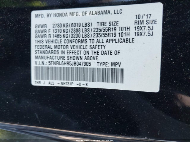 2018 HONDA ODYSSEY ELITE 9
