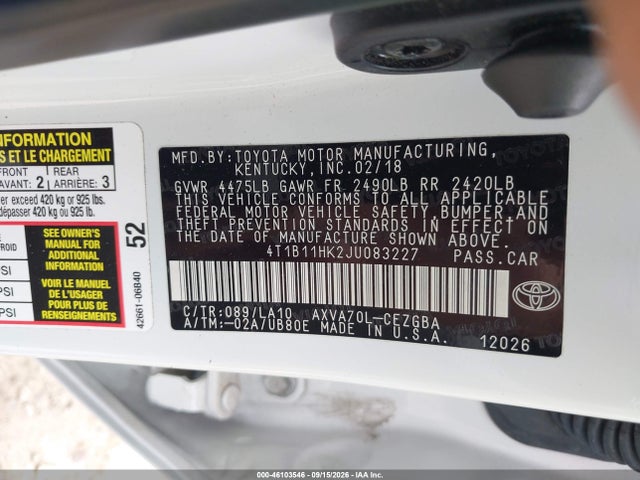 2018 TOYOTA CAMRY XLE 9