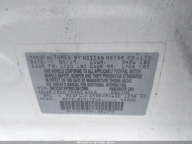 2019 NISSAN VERSA 1.6 SV 9