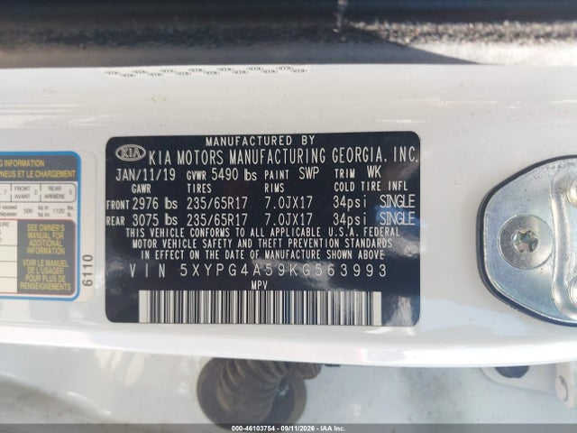 2019 KIA SORENTO 3.3L LX 9