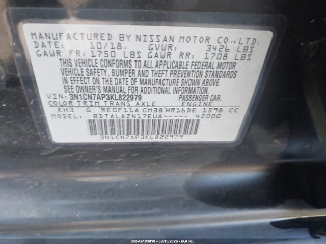 2019 NISSAN VERSA 1.6 S+ 9