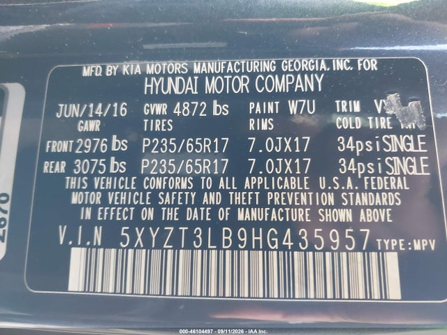 2017 HYUNDAI SANTA FE SPORT 2.4L 9