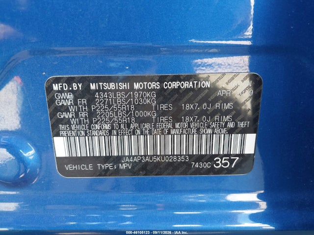2019 MITSUBISHI OUTLANDER SPORT 2.0 ES 9