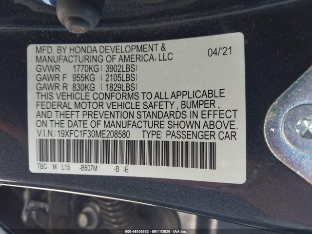 2021 HONDA CIVIC EX 9