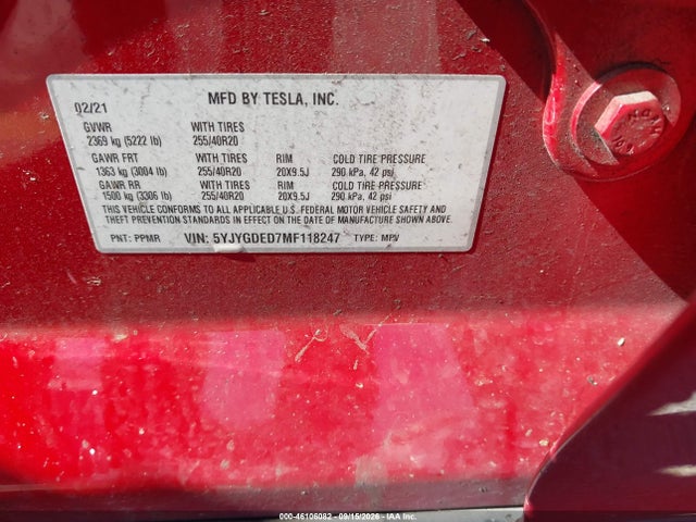 2021 TESLA MODEL Y STANDARD RANGE REAR-WHEEL DRIVE 9