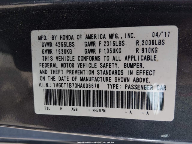 2017 HONDA ACCORD EX 9