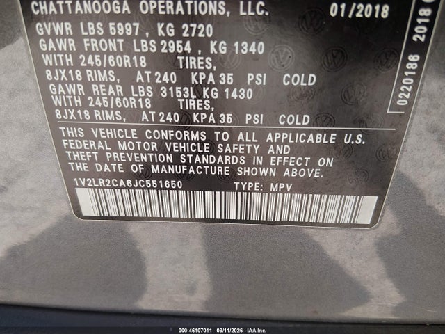 2018 VOLKSWAGEN ATLAS 3.6L V6 SE/3.6L V6 SE W/TECHNOLOGY 9