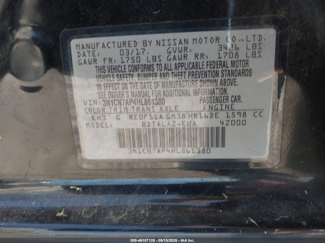 2017 NISSAN VERSA 1.6 S+ 9