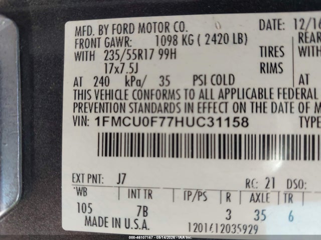 2017 FORD ESCAPE S 9