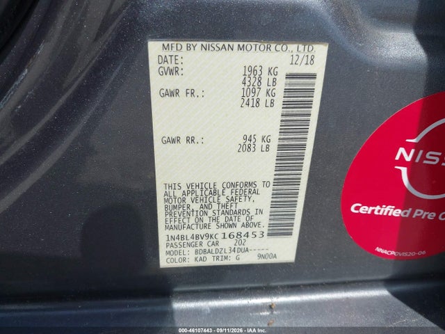 2019 NISSAN ALTIMA 2.5 S 9
