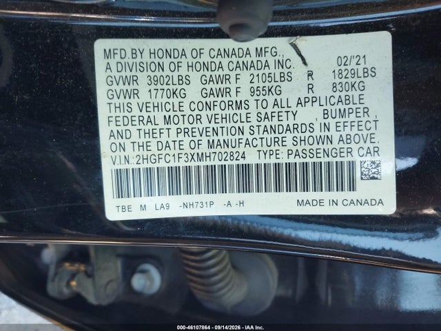 2021 HONDA CIVIC EX 9
