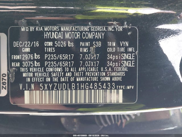2017 HYUNDAI SANTA FE SPORT 2.4L 9