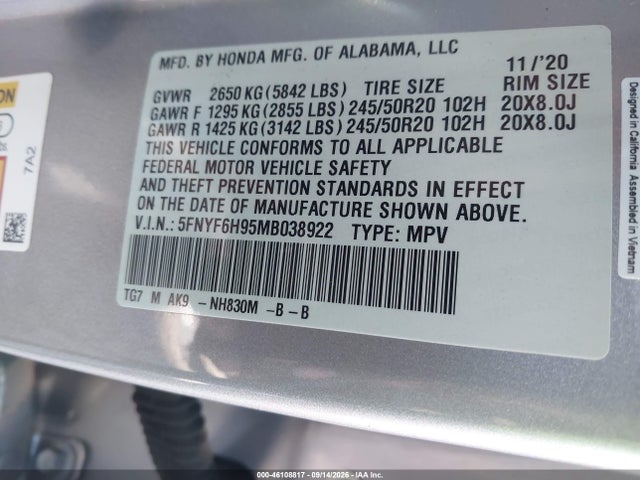 2021 HONDA PILOT AWD TOURING 8 PASSENGER 9