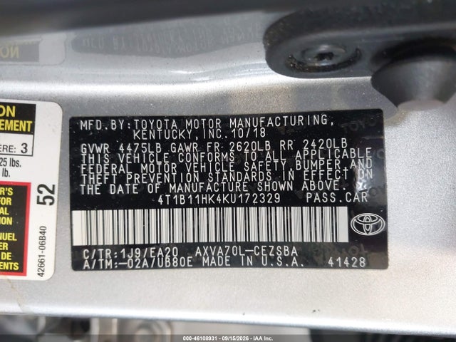 2019 TOYOTA CAMRY SE 9