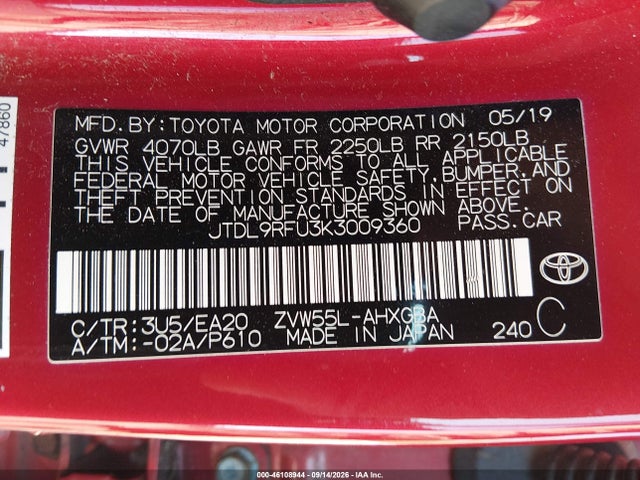 2019 TOYOTA PRIUS XLE 9