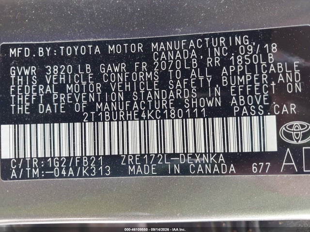 2019 TOYOTA COROLLA LE 9