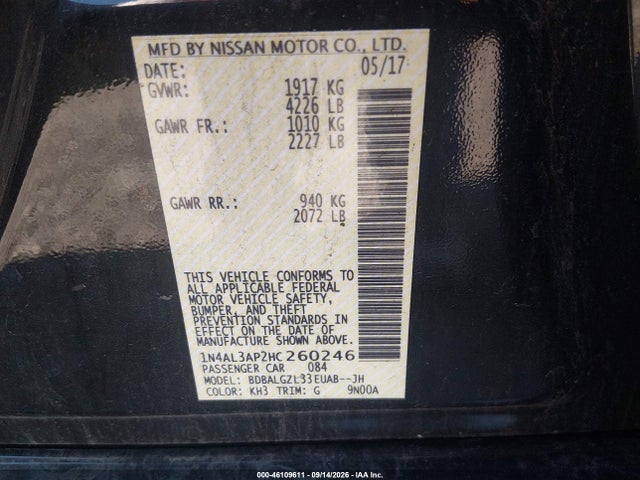 2017 NISSAN ALTIMA 2.5 S 9