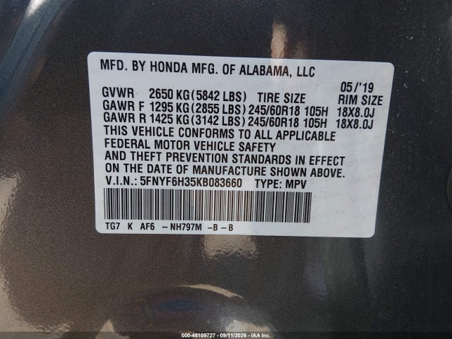 2019 HONDA PILOT EX 9