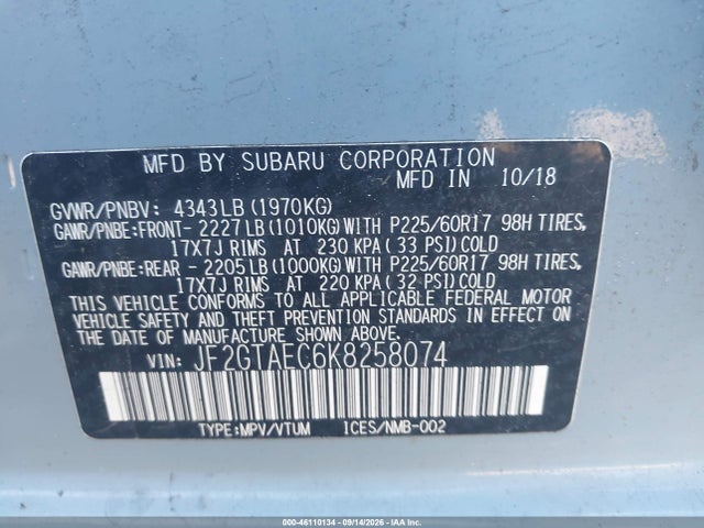 2019 SUBARU CROSSTREK 2.0I PREMIUM 9