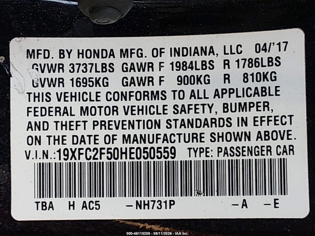 2017 HONDA CIVIC LX 9