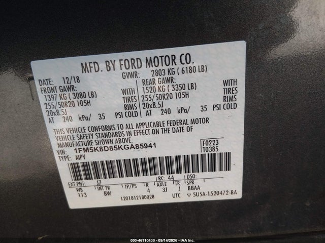 2019 FORD EXPLORER XLT 9