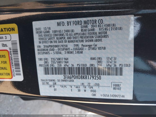 2019 FORD FUSION SE 9