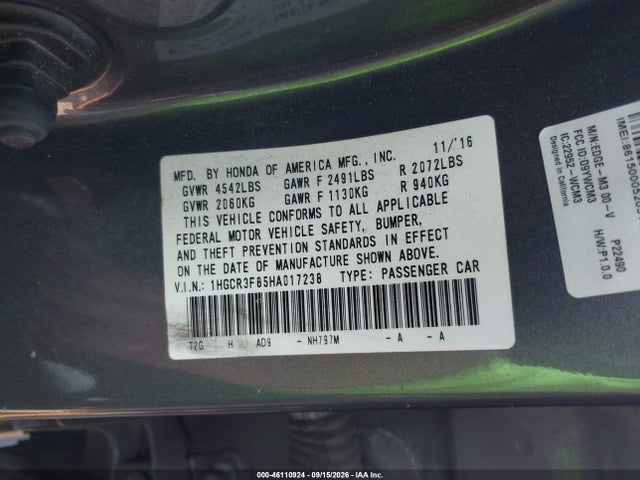 2017 HONDA ACCORD EX-L V6 9